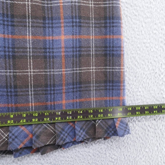 Cabi Womens Wool Blend Pencil Skirt 2 Blue Brown Tartan Plaid Pleated Ruffle Hem - Picture 9 of 13